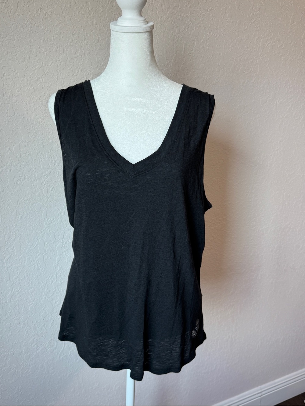 Calme NWT Black Modal Cotton Hi Low Slub Tank Top Size Large Made in USA